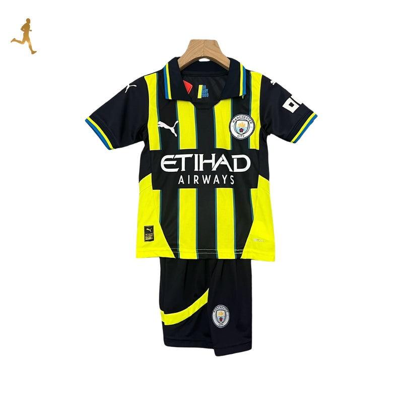 Conjunto Manchester City II Infantil Puma 24-25 - Amarelo Preto Azul