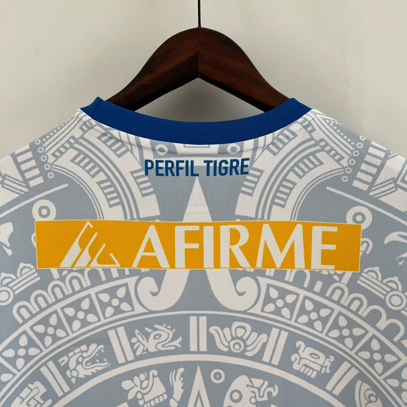 camisa-tigres-adidas-monterrey-23-24-versão-torcedor-branco-azul-amarelo-tigre-méxico-mexicano-Liga-mx