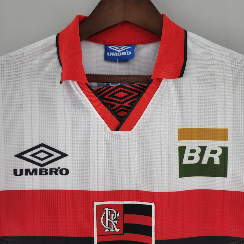 camisa-flamengo-I-titular-1995-umbro-gola-polo-lubrax-branco-vermelho-preto-manga-curta