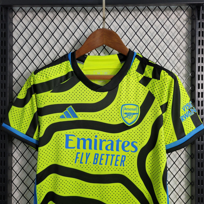 conjunto-infantil-arsenal-23-24-reserva-amarelo-azul-preto-kit-camisa-shorts-cabide-grade-fundo