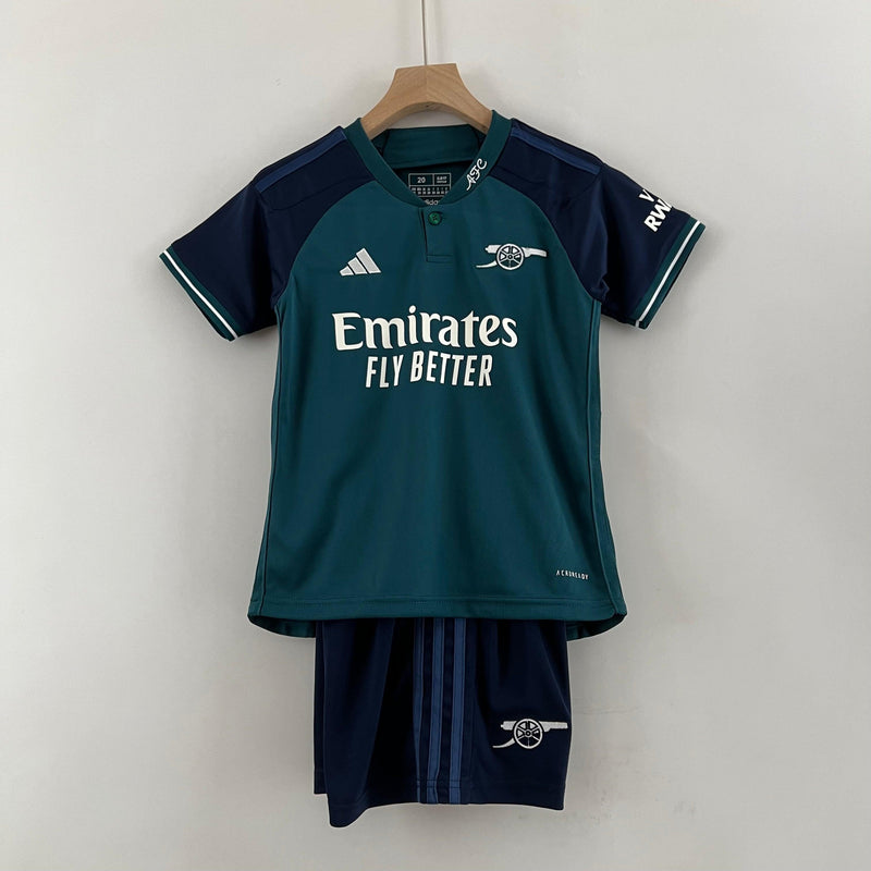 conjunto-arsenal-reserva-23-24-infantil-bordado-gola-botão-shorts-preto-azul-listras-kit