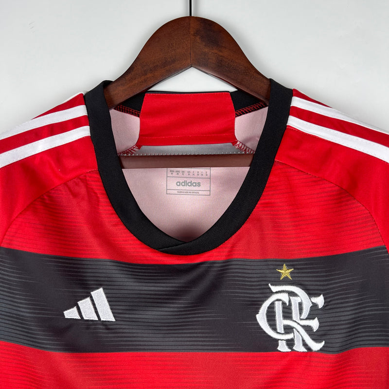 Camisa Flamengo Feminina Home Adidas 23/24 - Versão Torcedor Vermelho, Preto e Branco