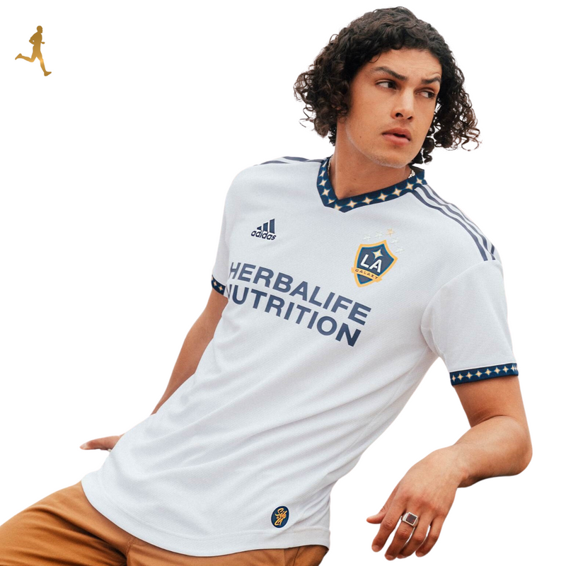 Camisa do Los Angeles LA Galaxy Versão Jogador Adidas Home 2022/23 com Branco dAzul e Amarelo