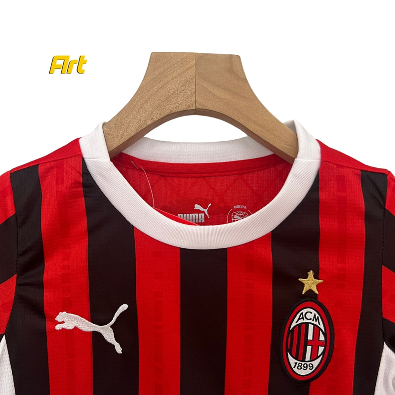 Conjunto AC Milan Infantil Home 24/25 - Vermelho e Preto