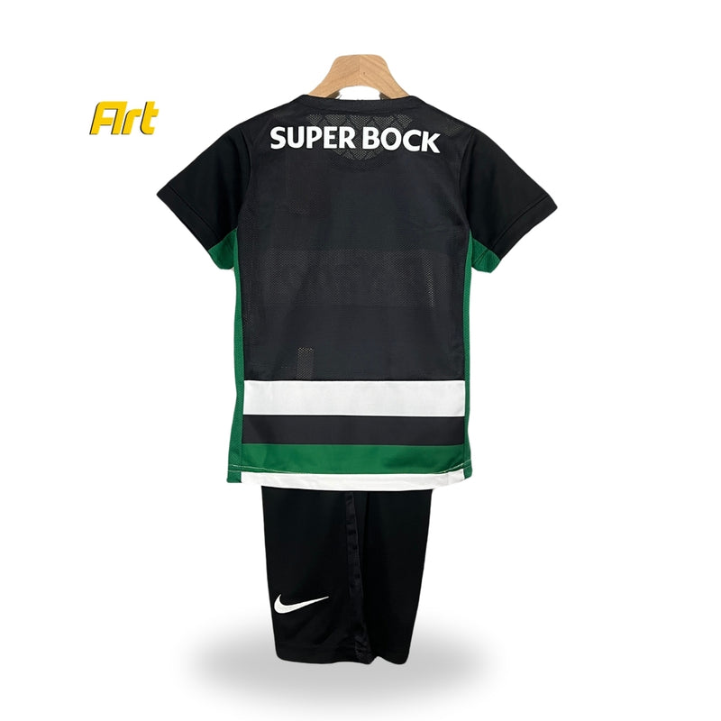 Conjunto Sporting I Home Infantil 24/25 - Preto e Verde