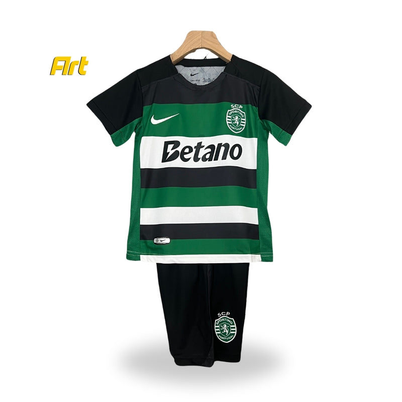 Conjunto Sporting I Home Infantil 24/25 - Preto e Verde