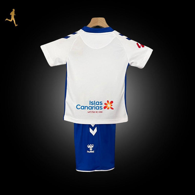 Kit Infantil de Futebol Tenerife Home 24/2025 Versão Torcedor Branco Azul - Hummel - Laliga Hypermotion