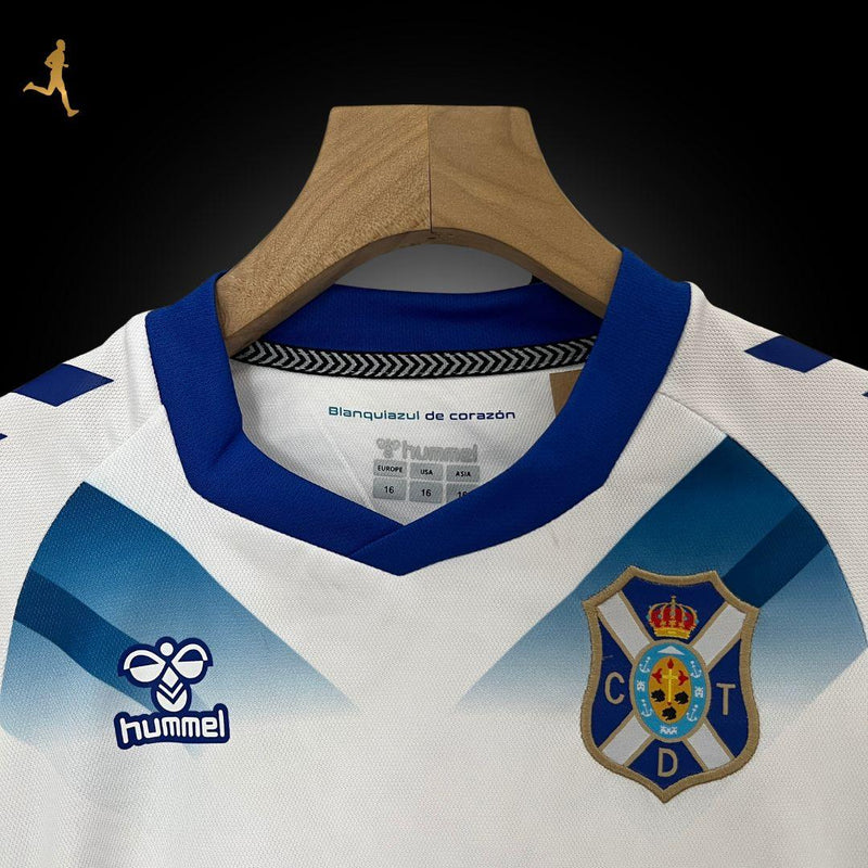 Kit Infantil de Futebol Tenerife Home 24/2025 Versão Torcedor Branco Azul - Hummel - Laliga Hypermotion