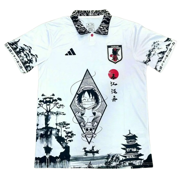 camisa-japao-adidas-edição-luffy-one-piece-2025-gola-polo-branca-bordado-branco-preto
