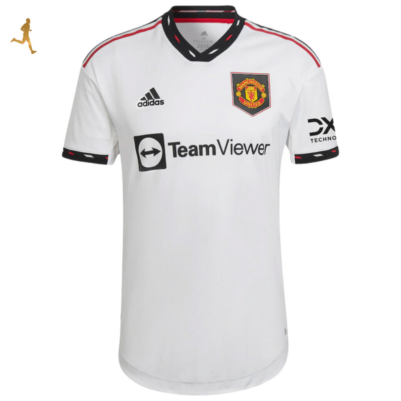 camisa-manchester-united-II-reserva-branco-22-23-versao-jogador-manga-curta-detalhes-gola-v-silkado-silk-emborrachado