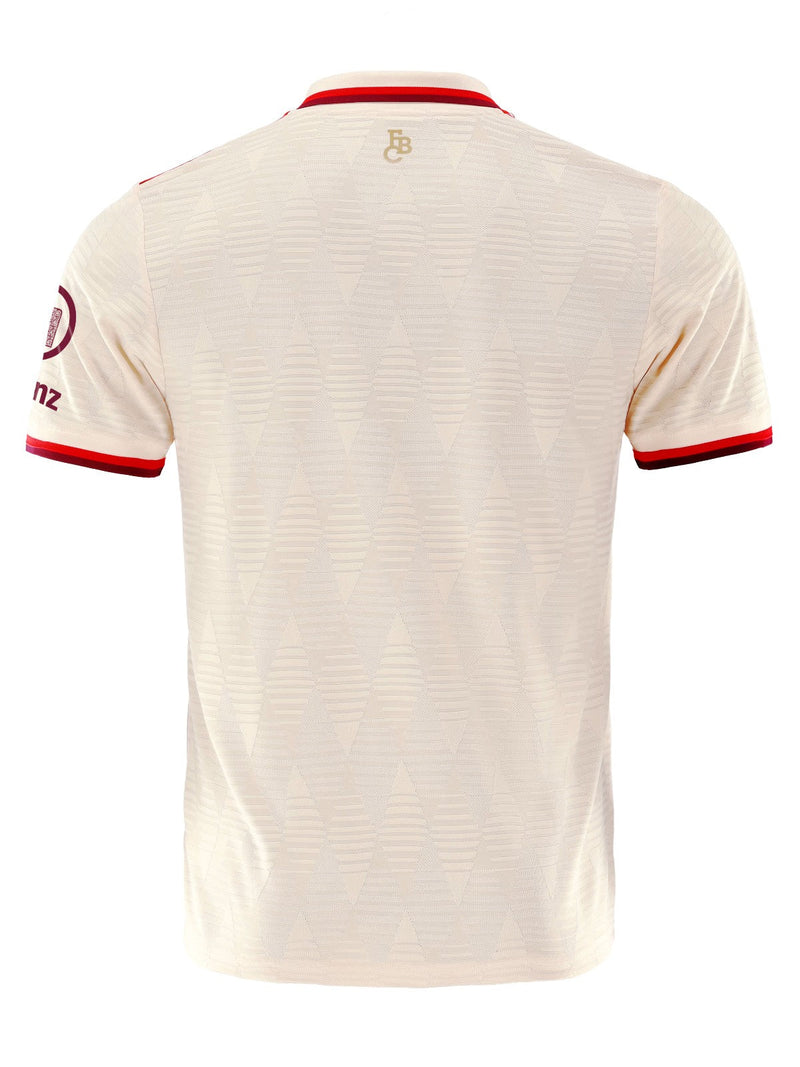 camisa-bayern-de-munique-away-III-THIRD-versao-torcedor-bordado-bege-gola-polo-trefoil-vermelho-bundesliga