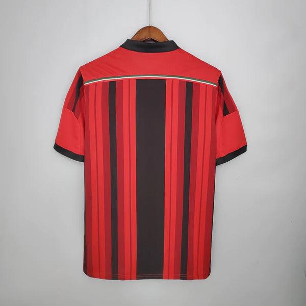 camisa-ac-milan-titular-I-2014-2015-retrô-gola-preta-botão-climacool-tres-listrar-branco-manga-curta-preta