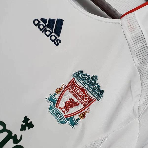 camisa-liverpool-2006-retrô-branca-branco-azul-marinho-versão-torcedor-linda-antiga-história-do-liverpool-lfc-adds-academia-camisa-de-time-