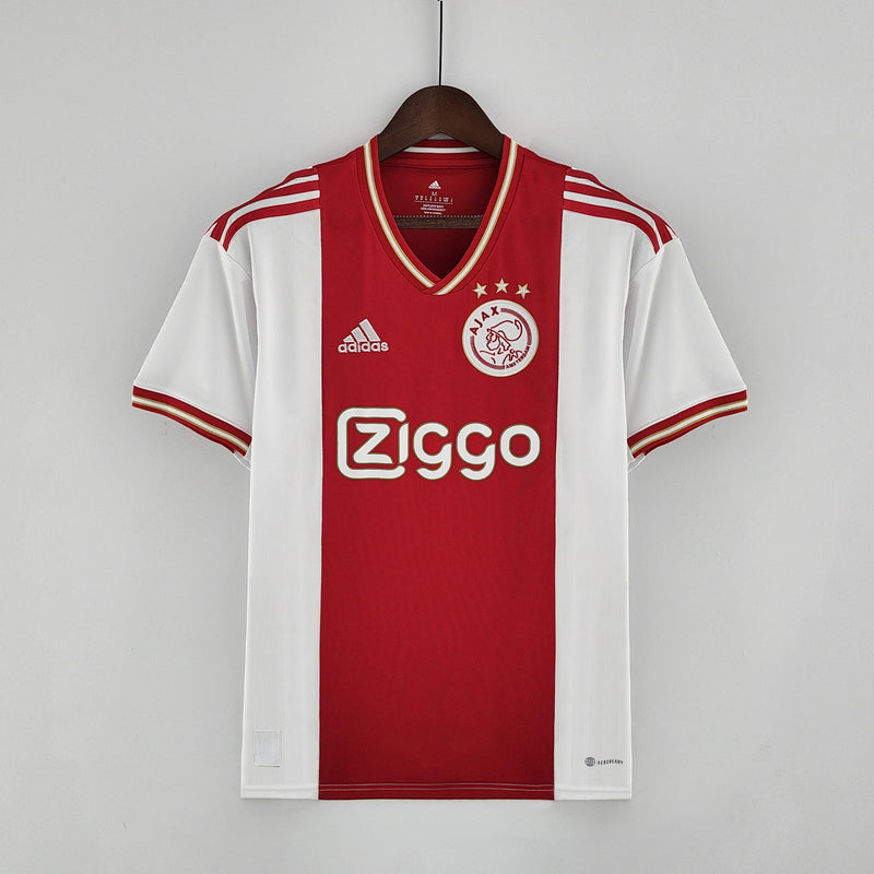 camisa-ajax-manto-ajax-home-vermelho-branco-adidas-22-23-torcedor-campeonato-alemao-ajax-Brian-Brobbey