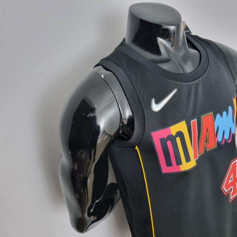 camisa-de-basquete-regata-nba-miami-heat-4-herro-adebayo-oladipo-manequim-preto-rosa-amarelo-azul-escrito