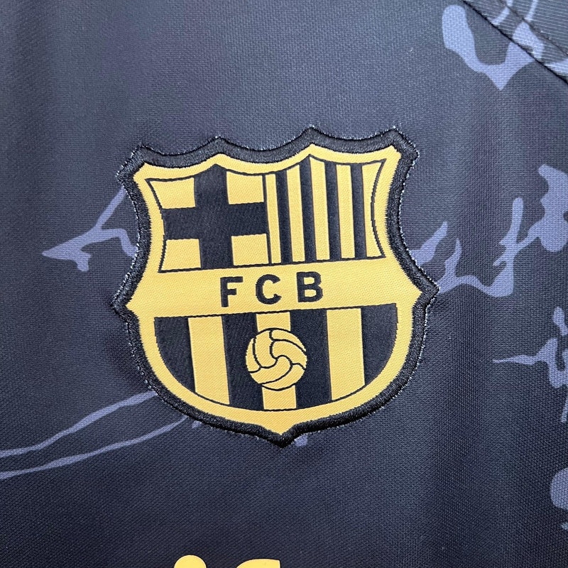 camisa-barcelona-treino-23-24-spotify-torcedor-aamrelo-pretro-pedri-gavi-lewandowski-jordi-alba-xavi