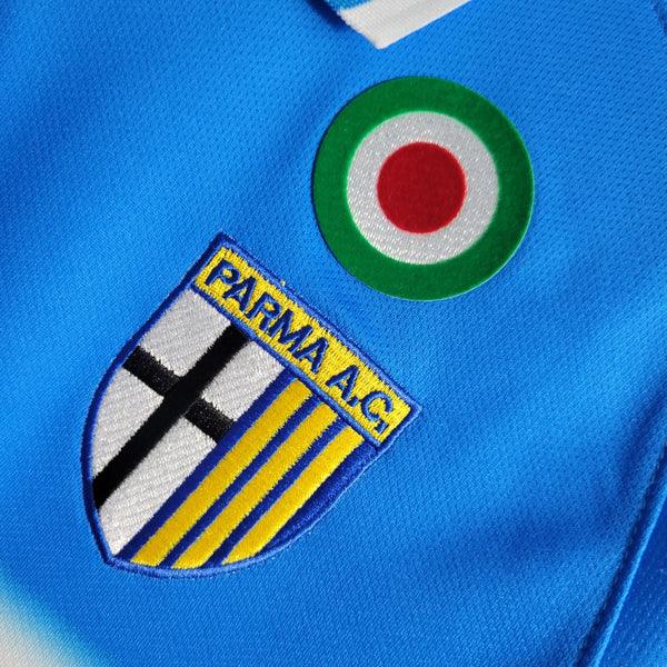 camisa-parma-retrô-third-azul-branco-1999-2000-gola-polo-azul-preto-branco-parmalat-champion-listrado-bordado