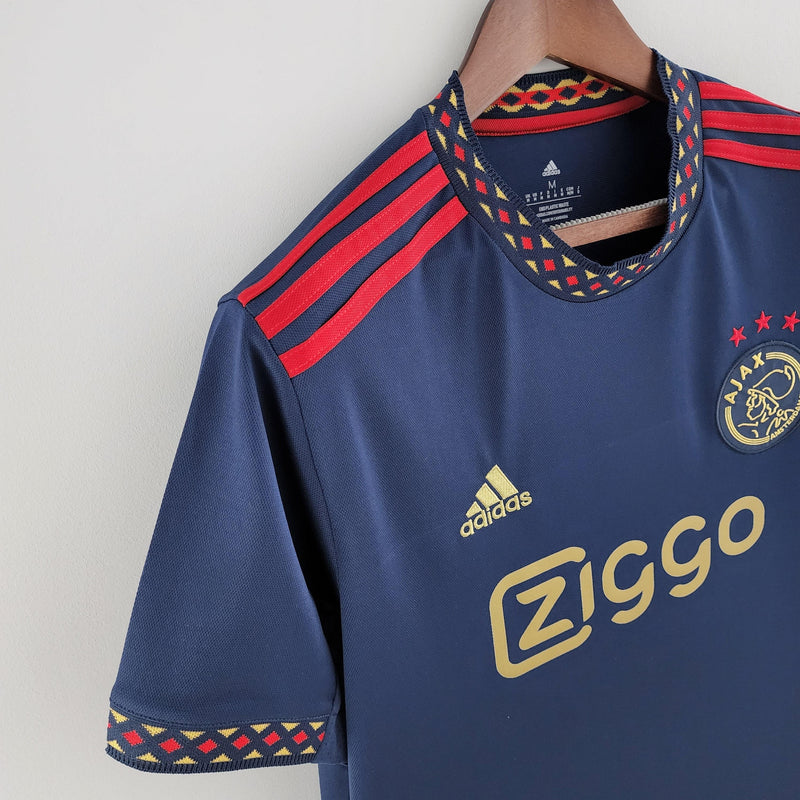 camisa-ajax-away-torcedor-22-23-adidas-azul-dourado-vermelho-manga-curta-mozaico-campeonato-alemão