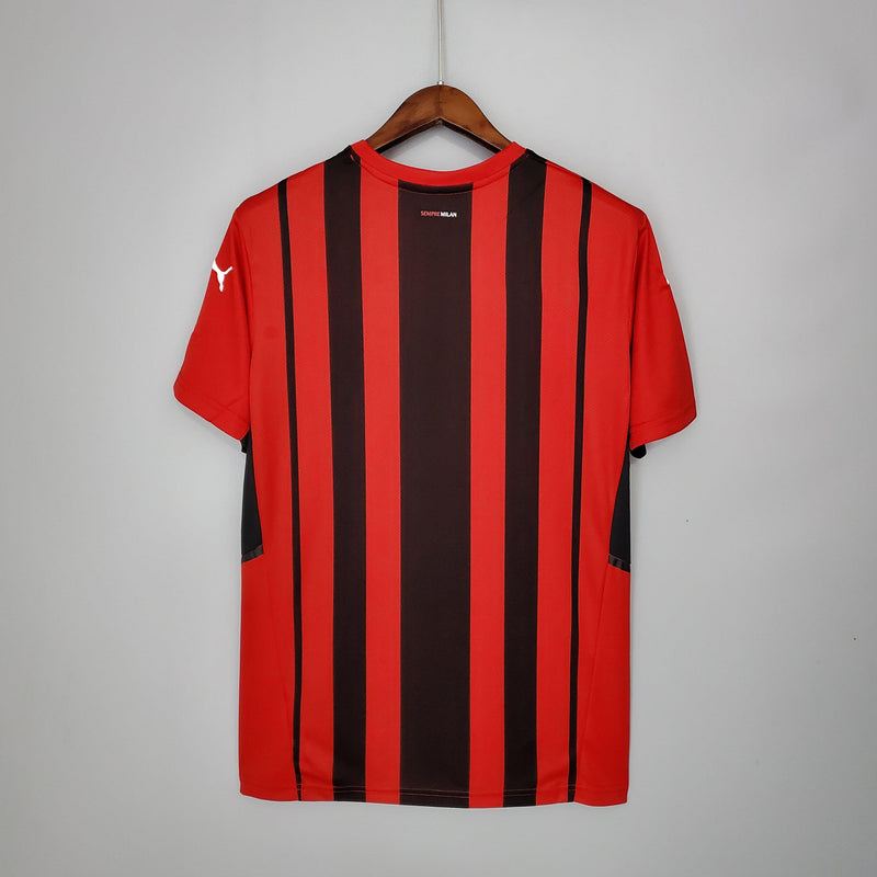 Camisa Milan Puma Home - Versão Torcedor 22 Vermelha e Preta Listrada