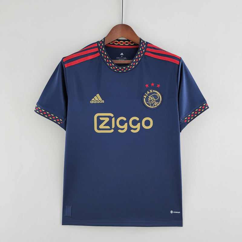 camisa-ajax-away-torcedor-22-23-adidas-azul-dourado-vermelho-manga-curta-mozaico-campeonato-alemão