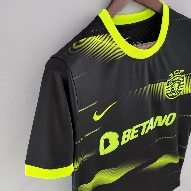 Camisa Sporting Lisboa Away Nike - Versão Torcedor 22/23 Preto e Verde Limão/ Amarelo