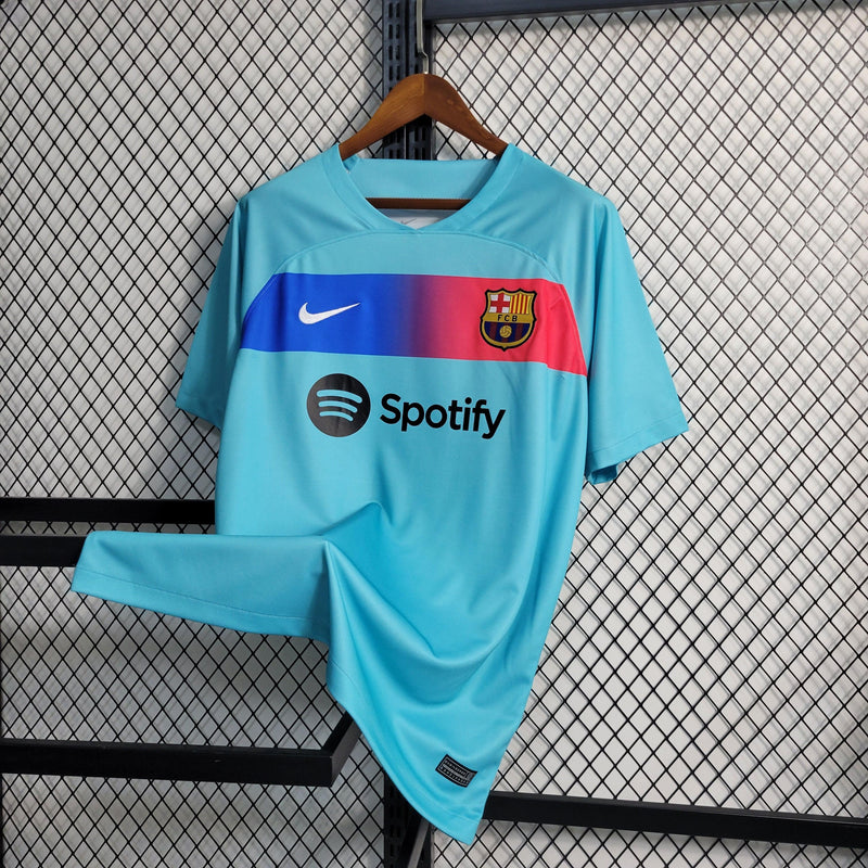 camisa-barcelona-nike-away-23-24-branco-azul-grená-pedri-jordi-alba-lewandowski-gavi-xavi-rafinha-torcedor