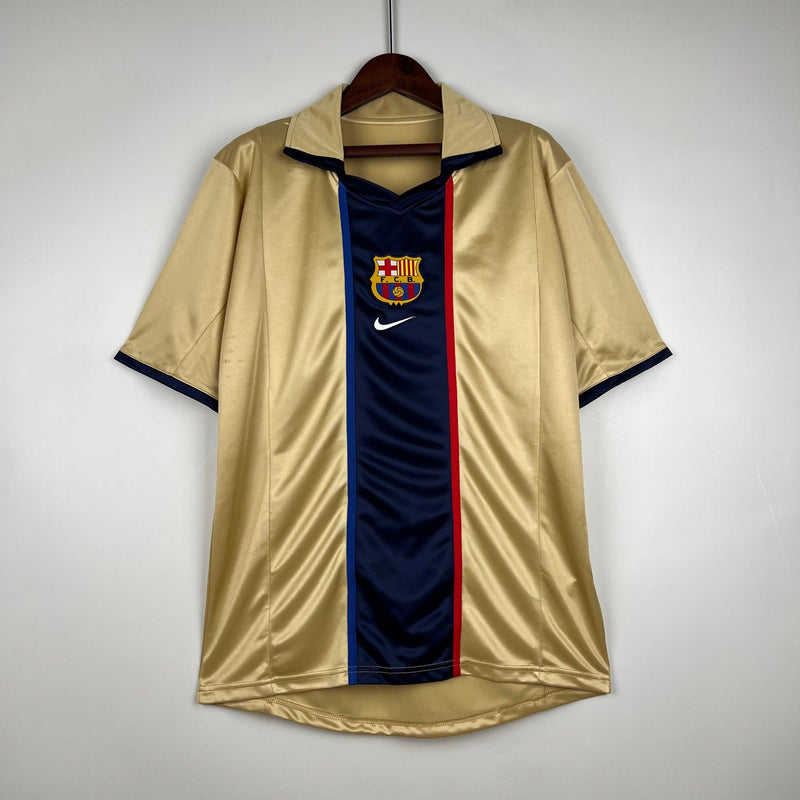 camisa-barcelona-retrô-away-reserva-dourado-azul-preto-vermelho-nike-gola-polo-2002-iniesta-xavi-ronaldinho-eto'o-puyol-busquets