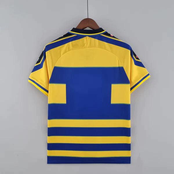 camisa-parma-titular-I-home-retrô-1999-2000-amarelo-azul-gola-polo-preta-manga-curta-serie-A-retrô