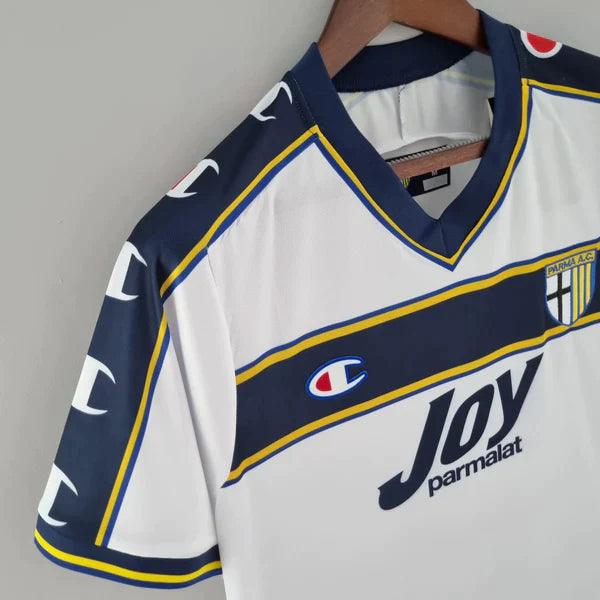 camisa-parma-retrô-2001-2002-reserva-branco-azul-gola-V-parmalat