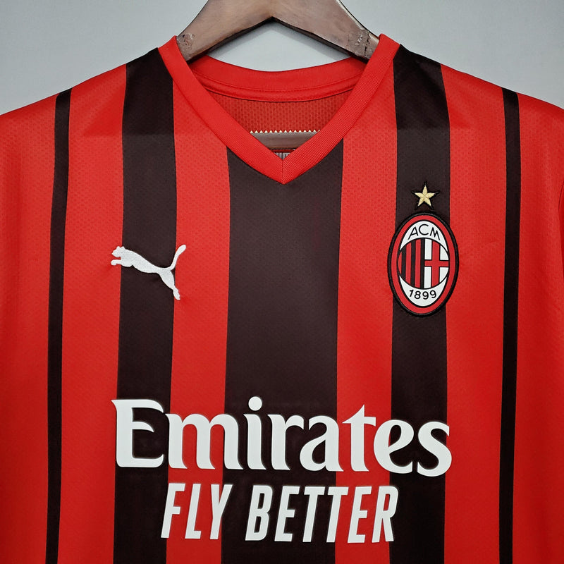 Camisa Milan Puma Home - Versão Torcedor 22 Vermelha e Preta Listrada