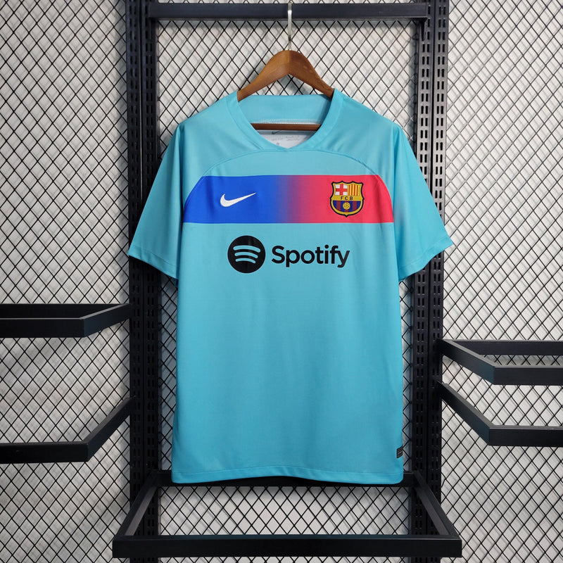 camisa-barcelona-nike-away-23-24-branco-azul-grená-pedri-jordi-alba-lewandowski-gavi-xavi-rafinha-torcedor