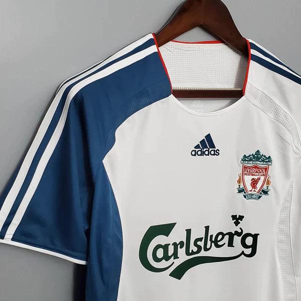 camisa-liverpool-2006-retrô-branca-branco-azul-marinho-versão-torcedor-linda-antiga-história-do-liverpool-lfc-adds-academia-camisa-de-time-