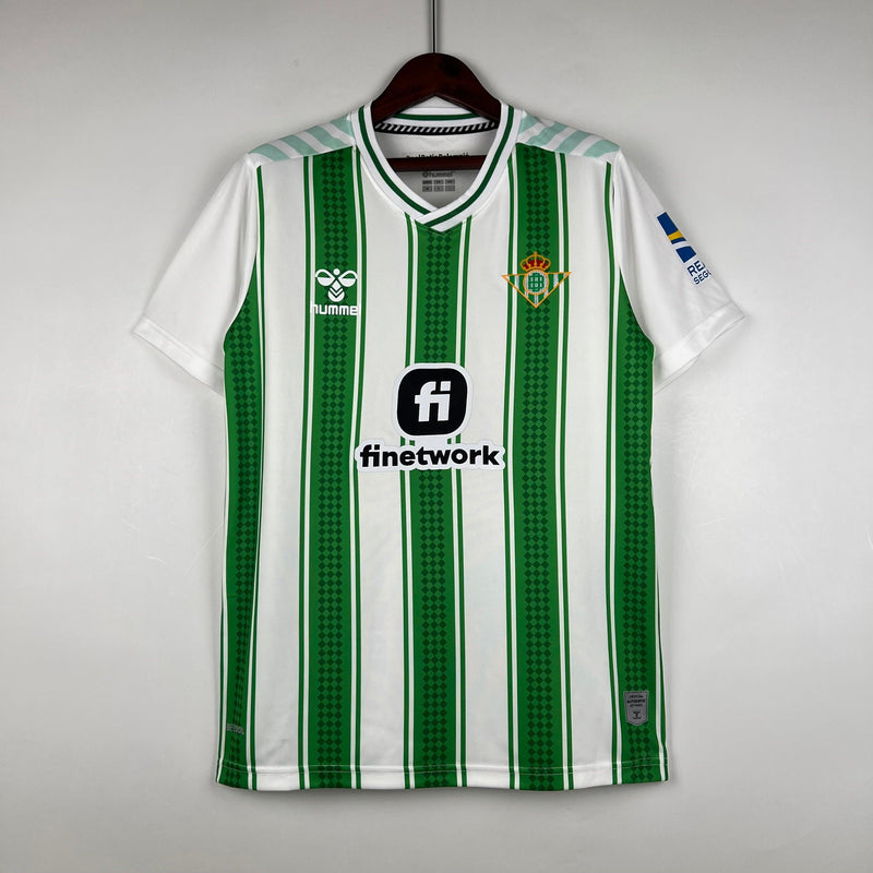 Camisa Real Betis Home Hummel - Versão Torcedor 23/24 Verde e Branca Listrada