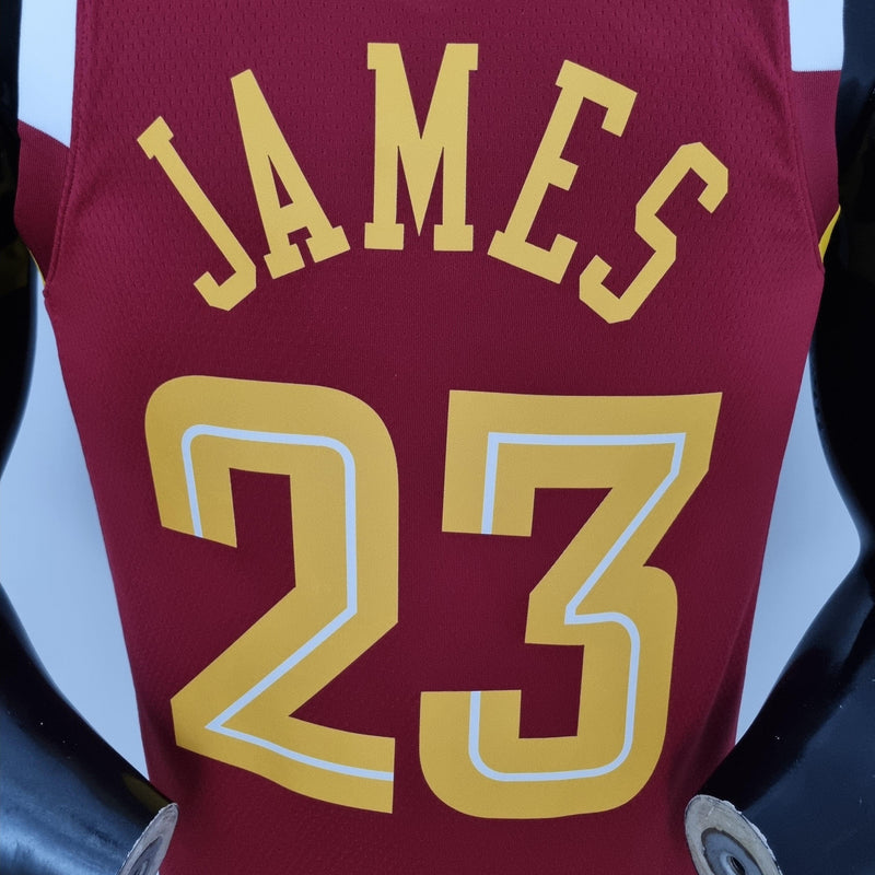 camisa-regata-de-basquete-manequim-preto-cleveland-cavaliers-vermalha-manga-amarelo-branco-vermelho-23-james-diamond-75-anos-nba-versao-torcedor