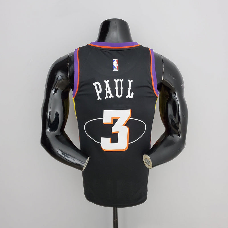 camisa-de-basquete-phoenix-suns-versão-torcedor-preto-gola-roxa-3-paul