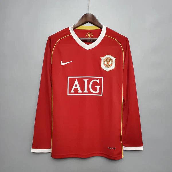 camisa-manchester-united-retrô-06-07-vermelha-gola-branca