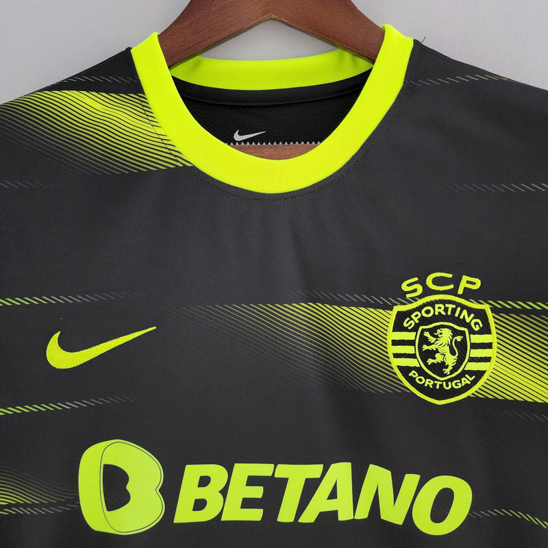 Camisa Sporting Lisboa Away Nike - Versão Torcedor 22/23 Preto e Verde Limão/ Amarelo