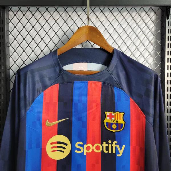 Camisa Barcelona Titular Manga Longa I Listrada - Home 2022/23 - Uniforme Nike Vermelho Azul