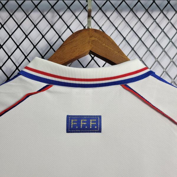 camisa-frança-II-reserva-visitante-away-1998-copa-do-mundo-final-zidane-branca-vermelha-azul-gola-polo