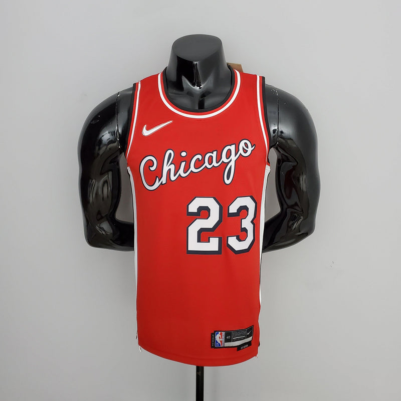 camisa-regata-de-basquete-chicago-bulls-vermelho-branco-diamond-75-anos-nba-versão-torcedor-manequim-preto23-jordan