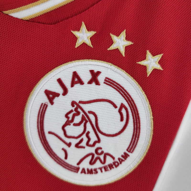 camisa-ajax-manto-ajax-home-vermelho-branco-adidas-22-23-torcedor-campeonato-alemao-ajax-Brian-Brobbey