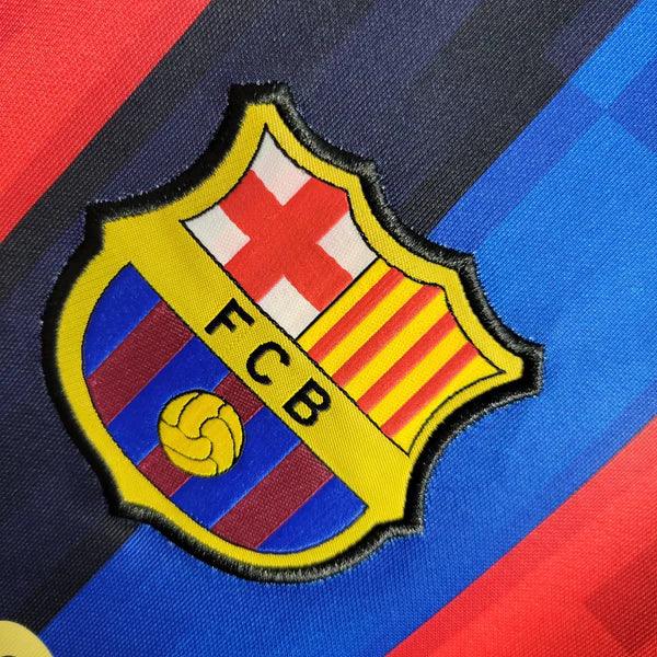 Camisa Barcelona Titular Manga Longa I Listrada - Home 2022/23 - Uniforme Nike Vermelho Azul