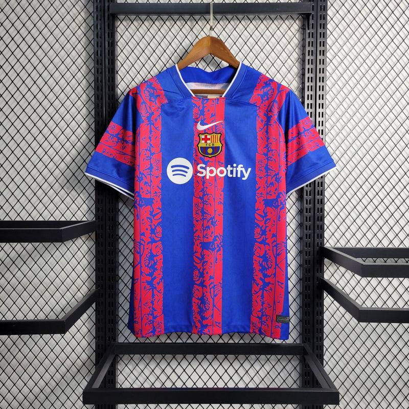 Camisa Barcelona Treino Nike - Versão Torcedor 23/24 Azul e Vermelho Spotify