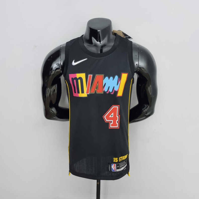 camisa-de-basquete-regata-nba-miami-heat-4-herro-adebayo-oladipo-manequim-preto-rosa-amarelo-azul-escrito