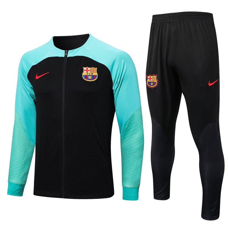 conjunto-de-treino-do-barcelona-preto-azul-zíper-23-24-calça-preta-swoosh-vermelho