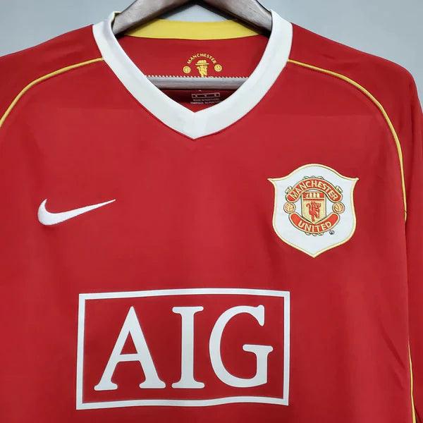 camisa-manchester-united-retrô-06-07-vermelha-gola-branca