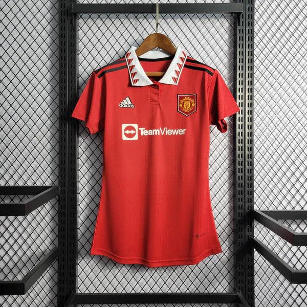 camisa-manchester-united-22-23-versão-torcedor-feminina-vermelho-branco-gola-polo-branca