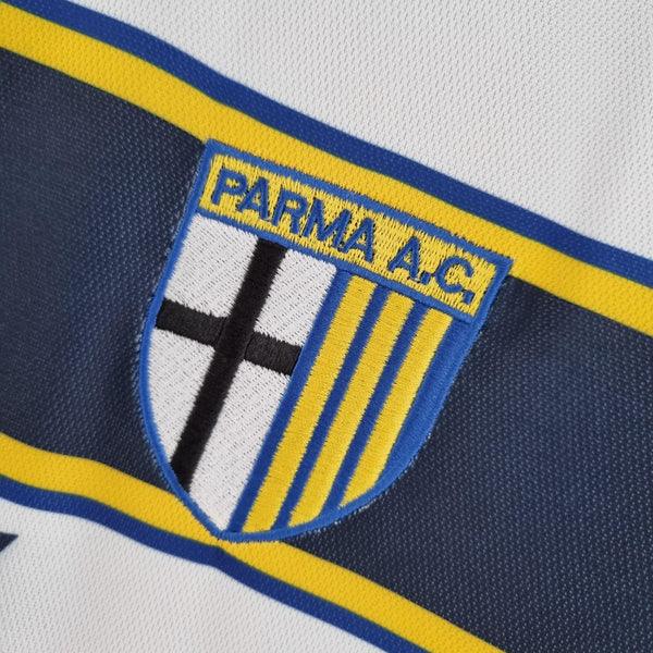 camisa-parma-retrô-2001-2002-reserva-branco-azul-gola-V-parmalat