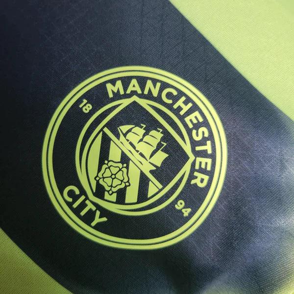 camisa-manchester-city-third-22-23-verde-preto-reserva-versão-jogador-puma-silk-emborrachado-manga-curta-grade-manequim