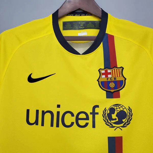 Camisa Barcelona Retrô Reserva Manga Curta II - Nike Away 2008/09 Amarelo - Gola Polo Preta